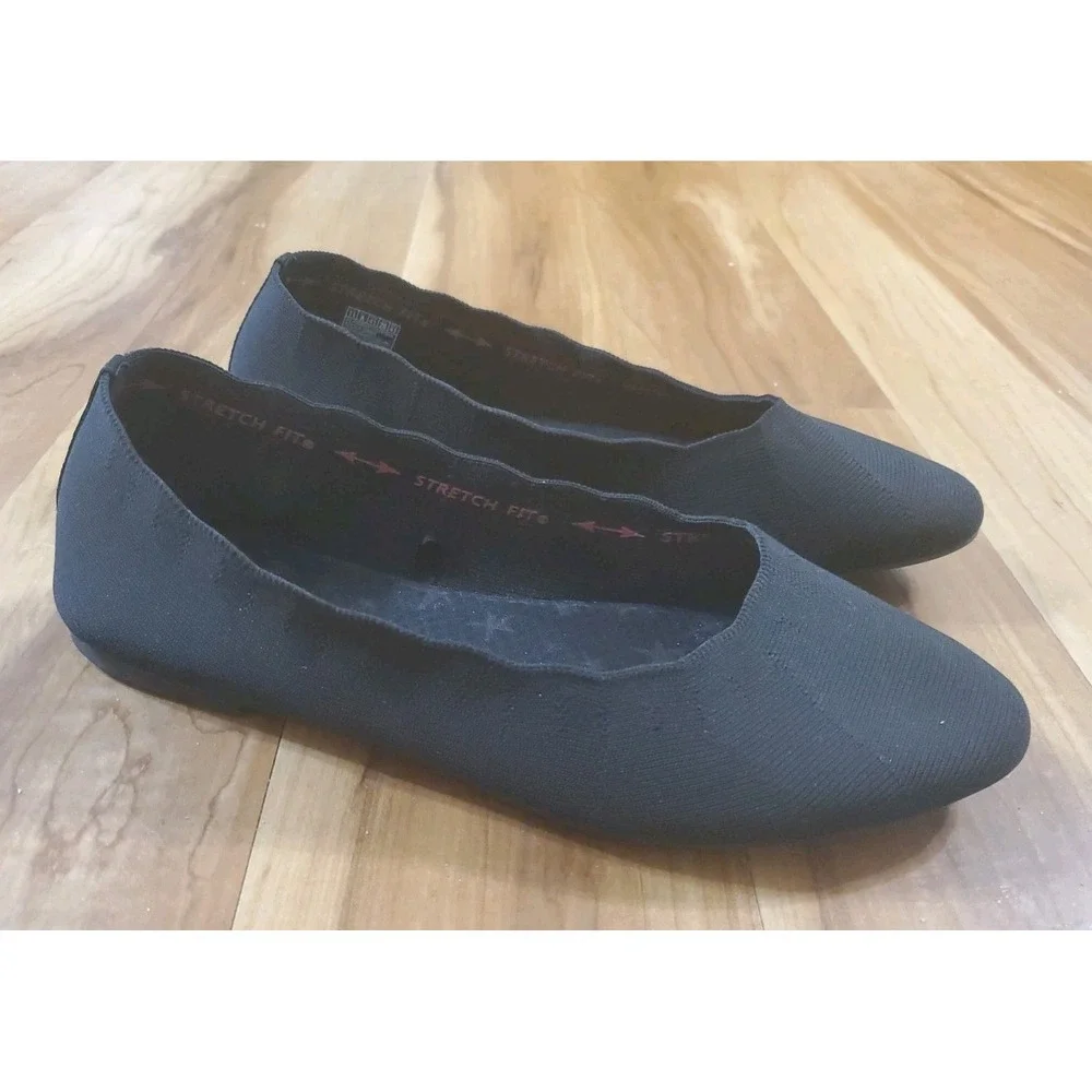Skechers Womens SN 48885W Air Cooled Slip On Black Ballet Flats Stretch Fit 11 W
